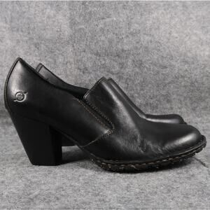 Born Shoes Womens 7 Pumps Leather Slip On Fashion Chunky Heel Career Black Boot